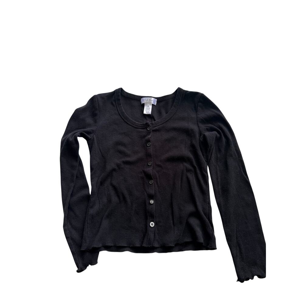 Tilly's WHITE FAWN Girls Black ribbed cardigan
